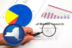 new-york map icon and a market research study